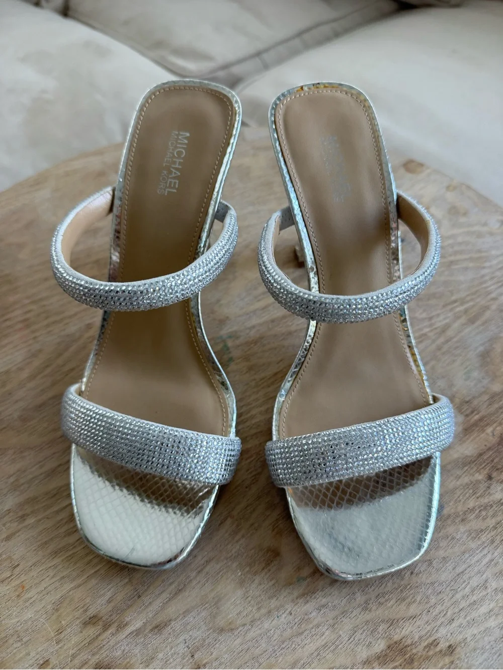 MICHAEL KORS Clara Embellished Silver Metallic Snake Embossed Sandal US 7 - Picture 3 of 6